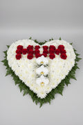 FT15 White heart wreath with red rose writing